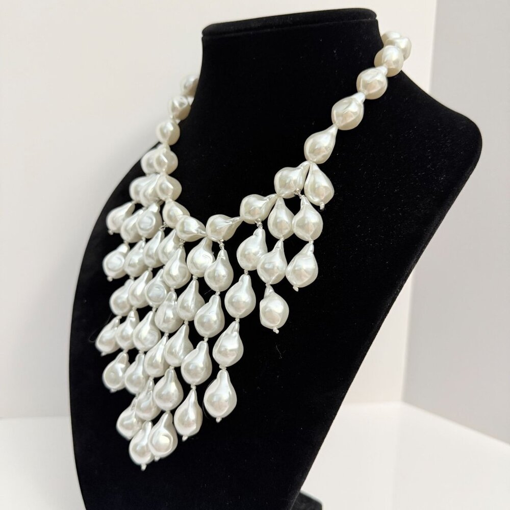 Jardin Baroque Faux Pearl Bib Necklace Statement Jewelry Bridal Wedding - Picture 3 of 9